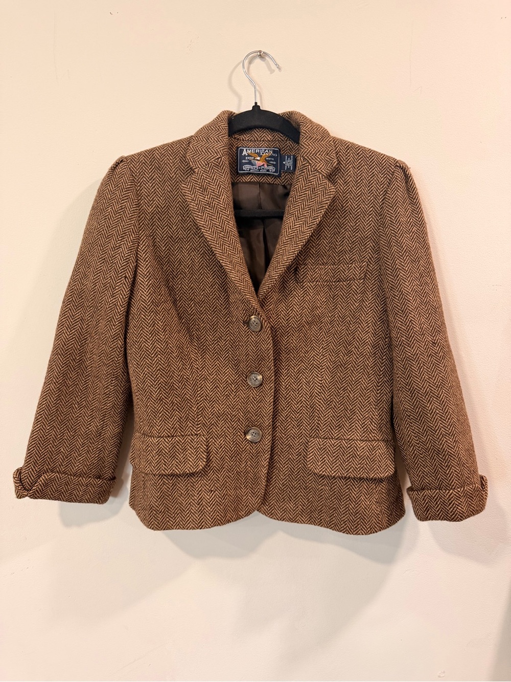 American Living Vintage Brown Herringbone Wool Blend Blazer Jacket